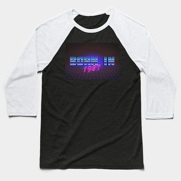 Born In 1987 ∆∆∆ VHS Retro Outrun Birthday Design Baseball T-Shirt by DankFutura